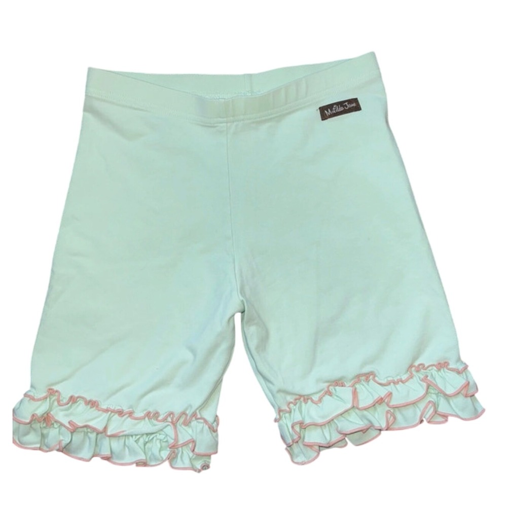 Matilda Jane Girls Mint Green Ruffle Hem Bike Shorts Size 14 Pink Trim Boutique